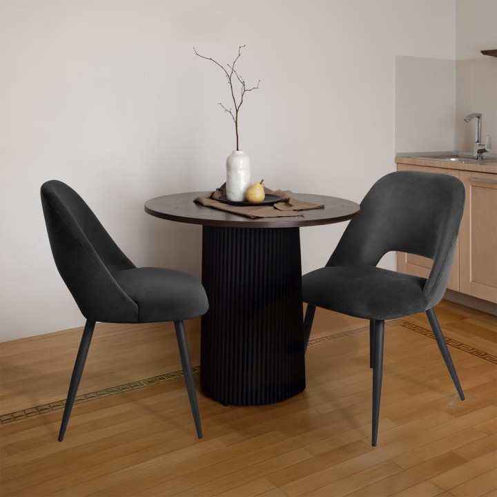 Lot de 2 chaises de séjour en tissu noir et pieds métal noir