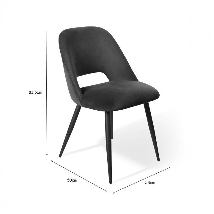 Lot de 2 chaises de séjour en tissu noir et pieds métal noir