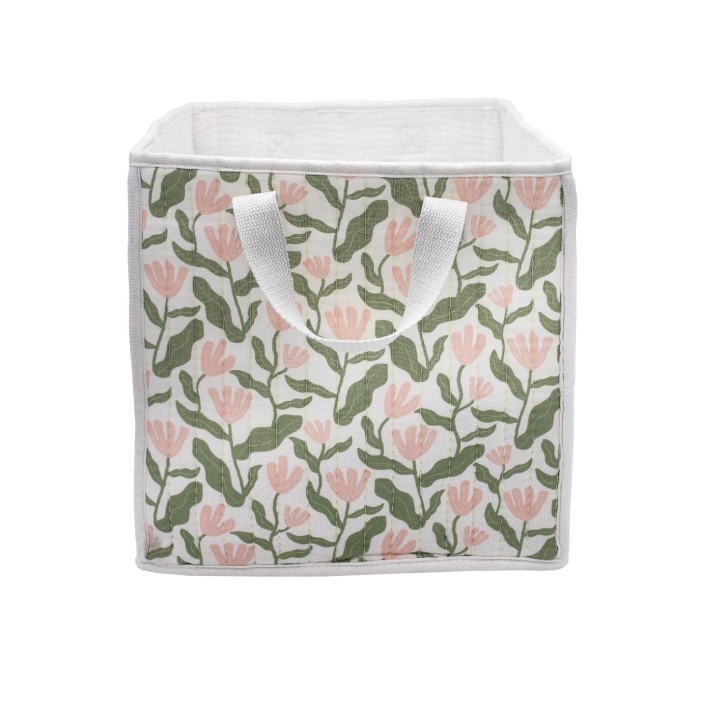 Cube de rangement matelassé en polycoton motif fleuri