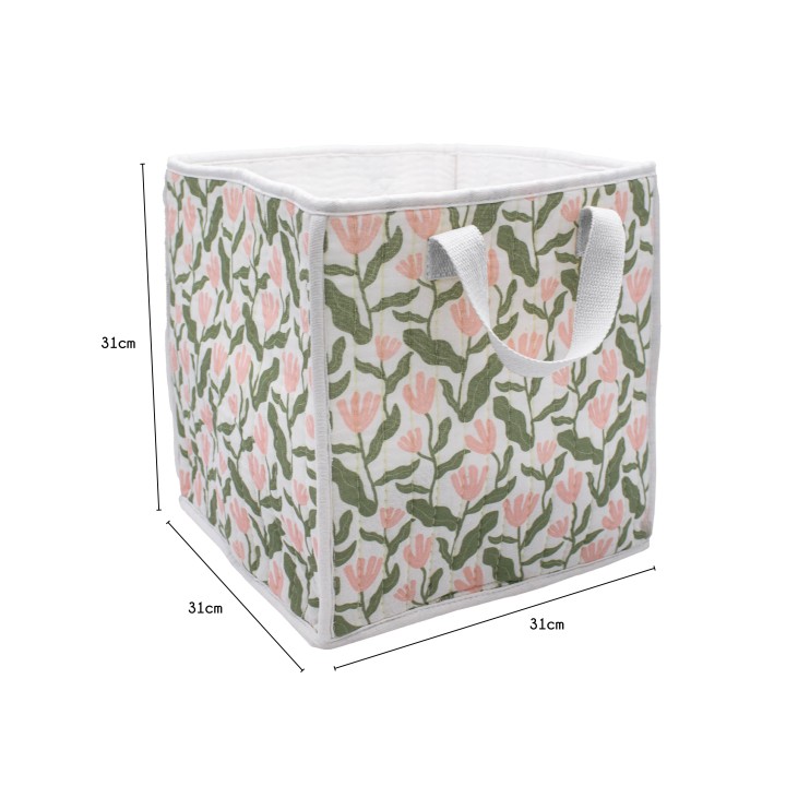 Cube de rangement matelassé en polycoton motif fleuri