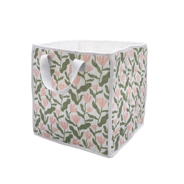 Cube de rangement matelassé en polycoton motif fleuri