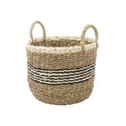 Panier rond bicolore en jonc de mer naturel et noir