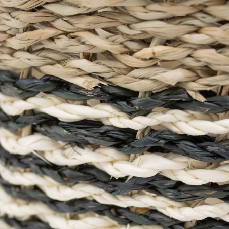 Detail of Panier rond bicolore en jonc de mer naturel et noir