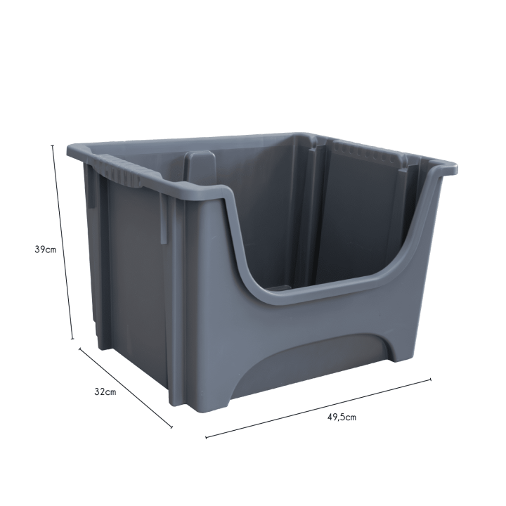 Bac de rangement en plastique empilable gris