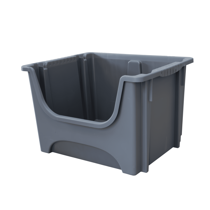 Bac de rangement en plastique empilable gris