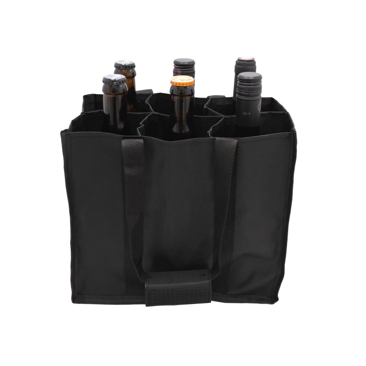 Sac range-bouteilles en polyester noir 6 bouteilles