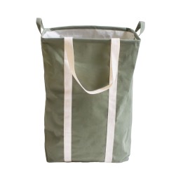 Panier à linge en polycoton vert et anses blanches