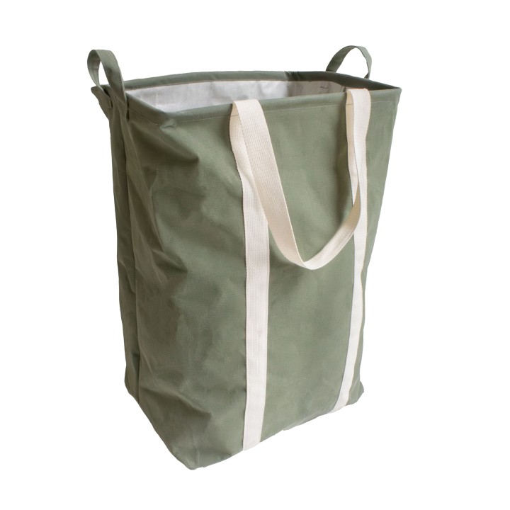 Panier à linge en polycoton vert et anses blanches