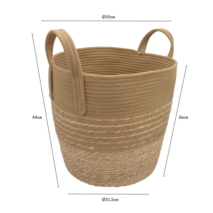 Panier à linge bicolore en jonc de mer ocre