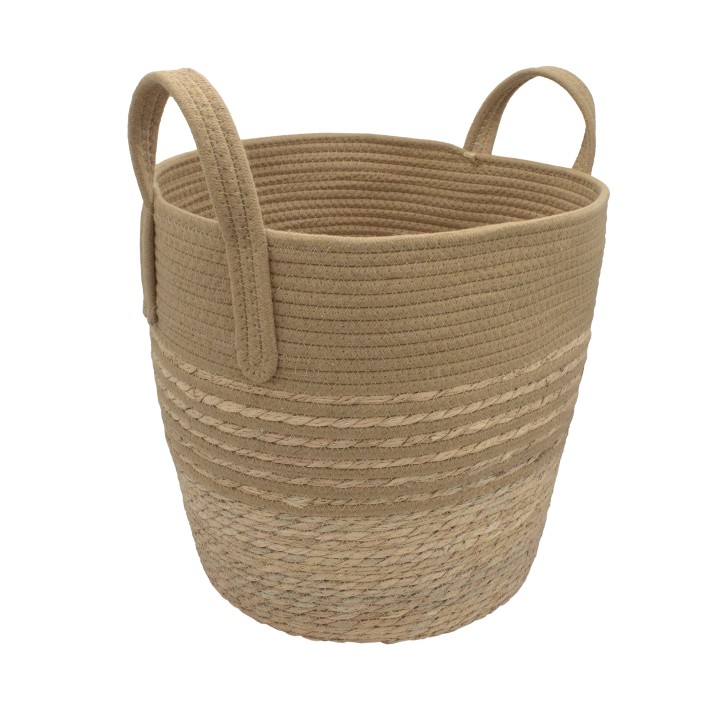 Panier à linge bicolore en jonc de mer ocre