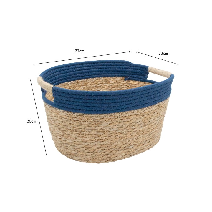 Panier en jacinthe d'eau bleu avec poignées en jute
