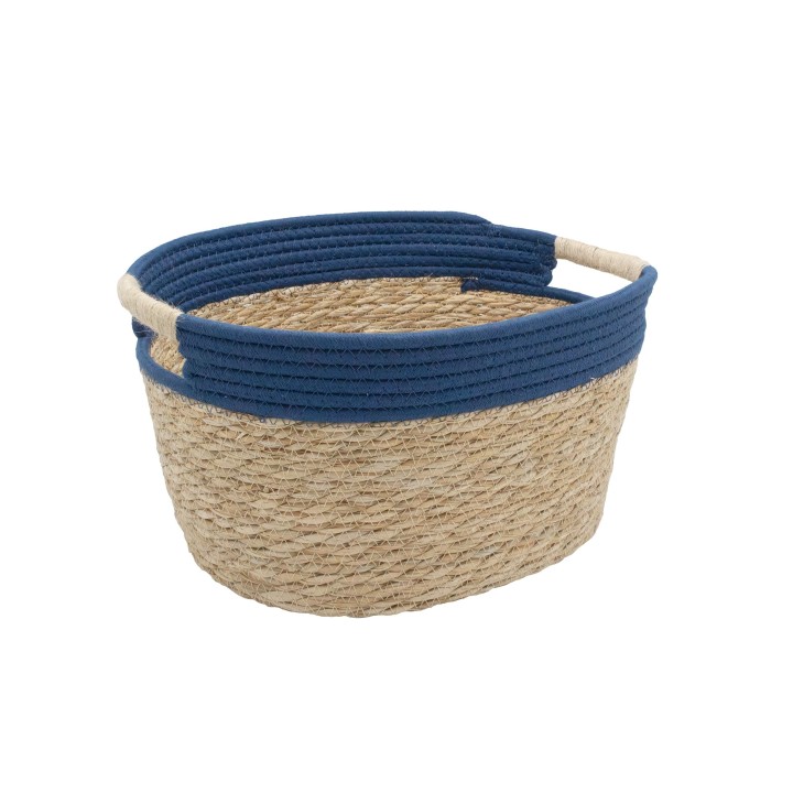 Panier en jacinthe d'eau bleu avec poignées en jute