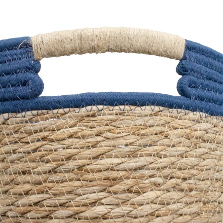 Detail of Panier en jacinthe d'eau bleu avec poignées en jute