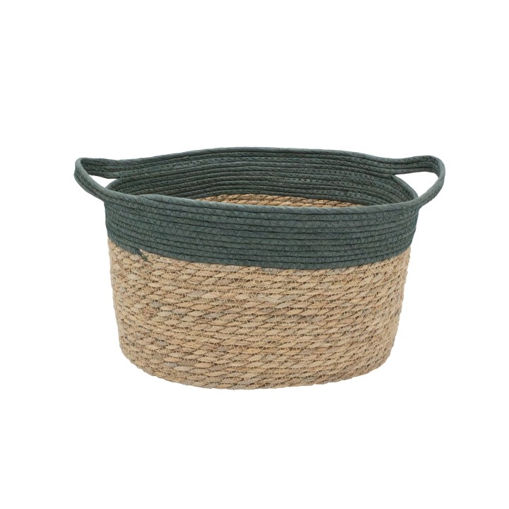Panier en jacinthe d'eau vert avec poignées en corde