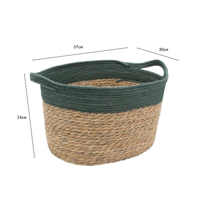 Panier en jacinthe d'eau vert avec poignées en corde