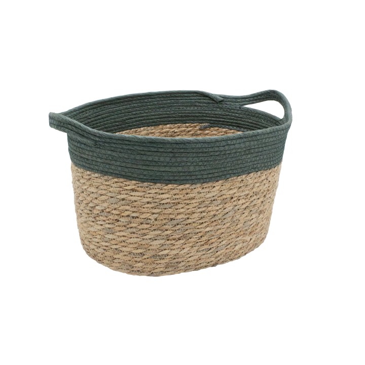 Panier en jacinthe d'eau vert avec poignées en corde
