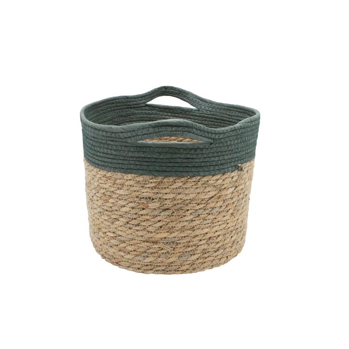 Panier en jacinthe d'eau vert avec poignées en corde