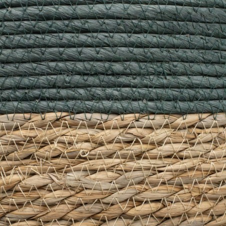 Detail of Panier en jacinthe d'eau vert avec poignées en corde