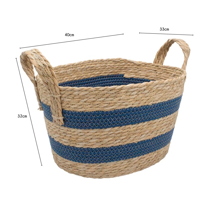 Panier de rangement tressé rayé bleu
