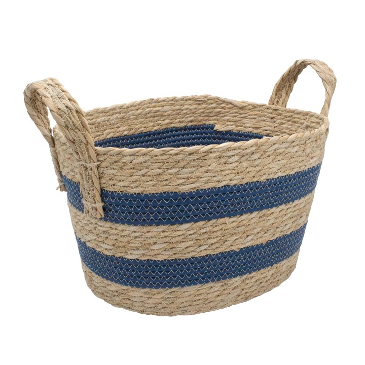 Panier de rangement tressé rayé bleu