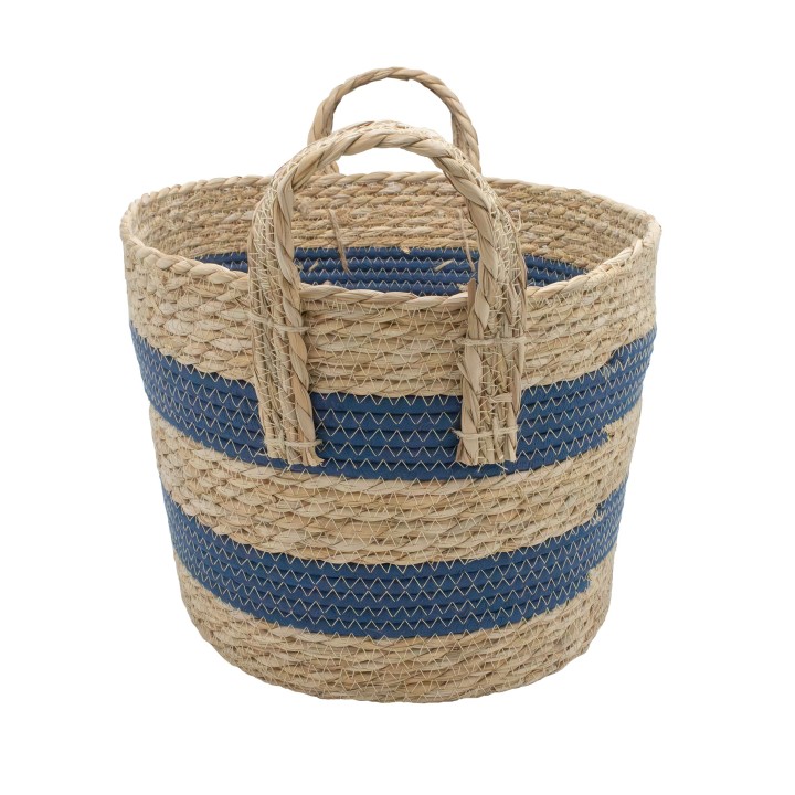Panier de rangement tressé rayé bleu