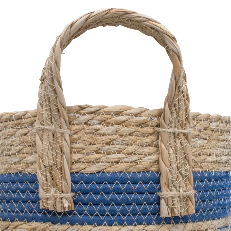 Detail of Panier de rangement tressé rayé bleu