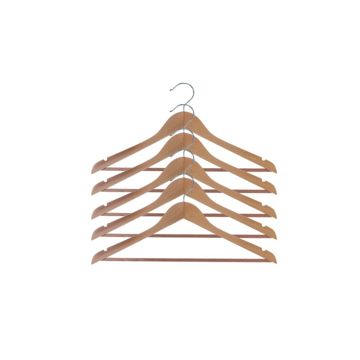 Lot de 5 cintres en bois naturel