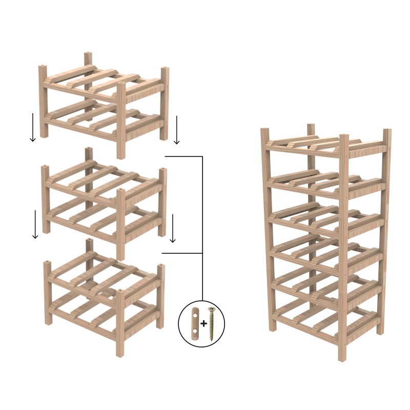 Detail of Range-bouteilles en pin 6 bouteilles