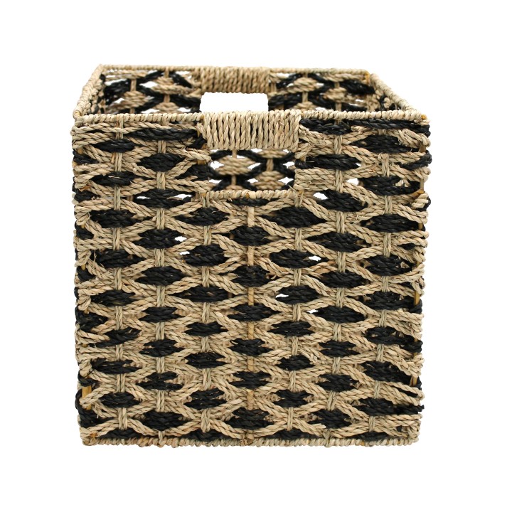 Panier bicolore en jonc de mer naturel