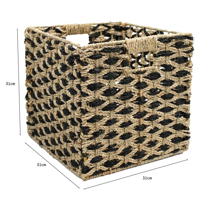 Panier bicolore en jonc de mer naturel