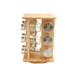Range-épices en bambou avec pot inox tournant