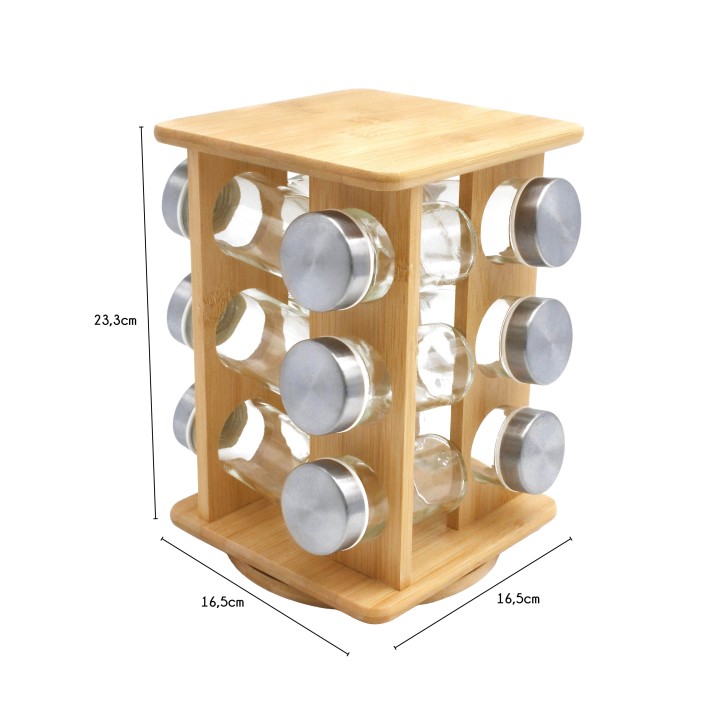 Range-épices en bambou avec pot inox tournant