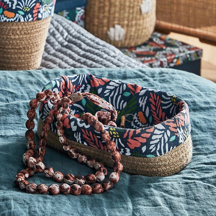 Panier rectangulaire en jute motif caribéen
