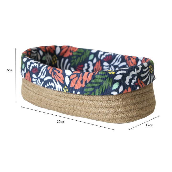 Panier rectangulaire en jute motif caribéen