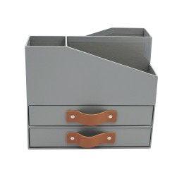 Organisateur de bureau compact gris anthracite - 4 compartiments 2 tiroirs