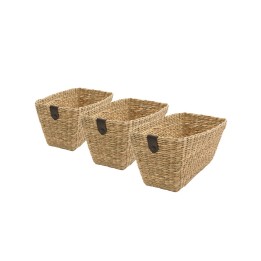 3 paniers en jonc de mer tressé - 15x15x31