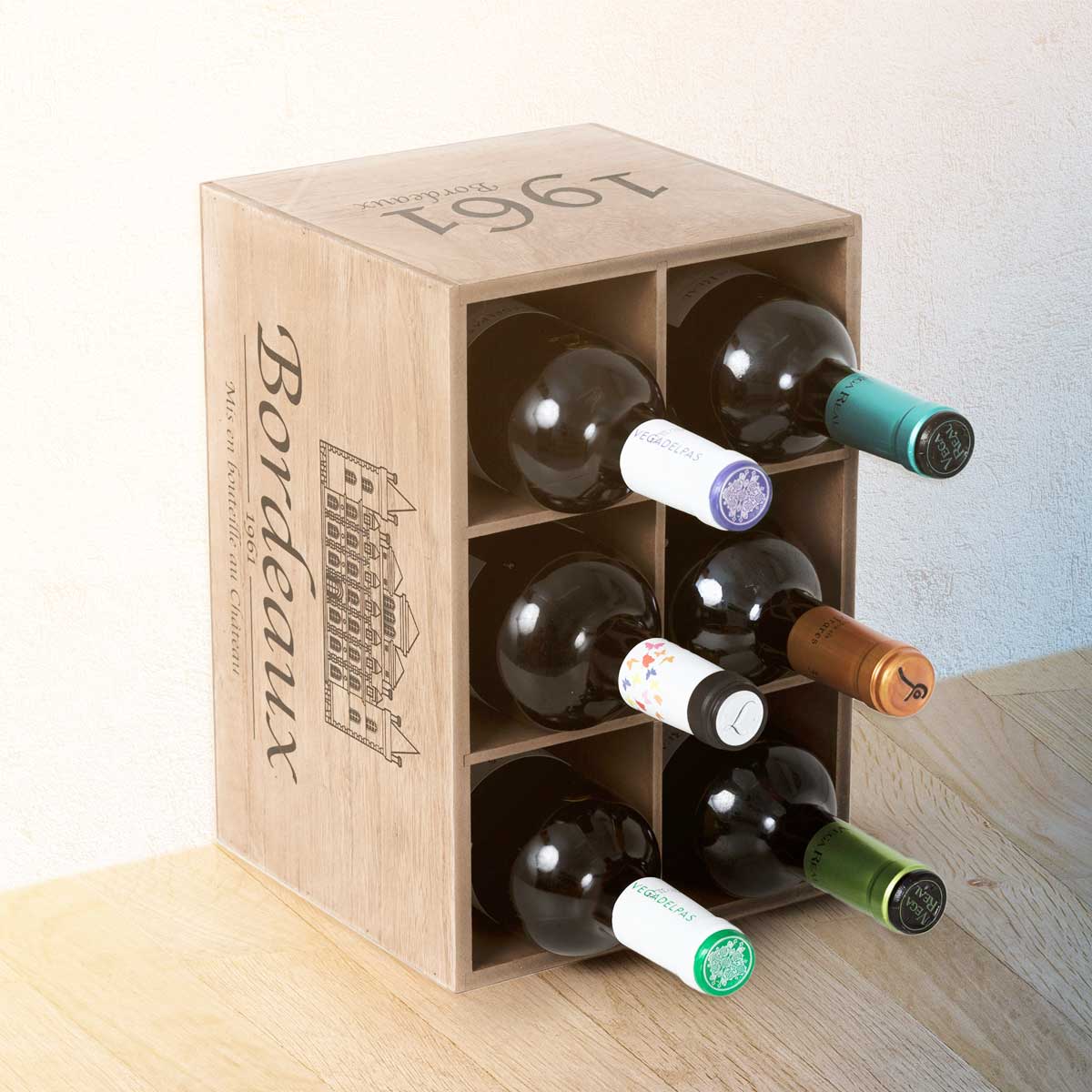 caisse en bois pour bouteilles avec 6 compartiments façon rangement de vin