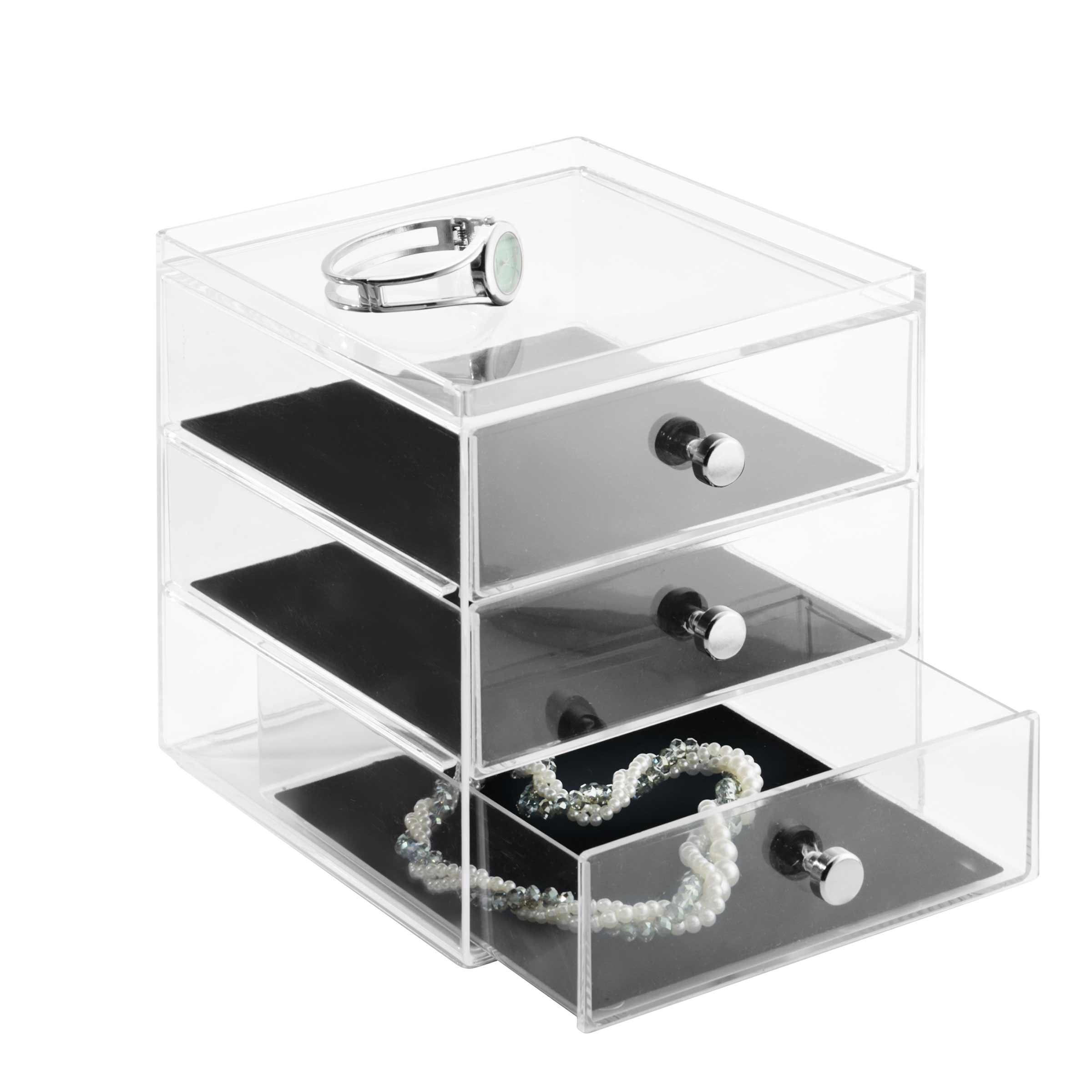 boîte à bijoux 3 tiroirs en acrylique transparent