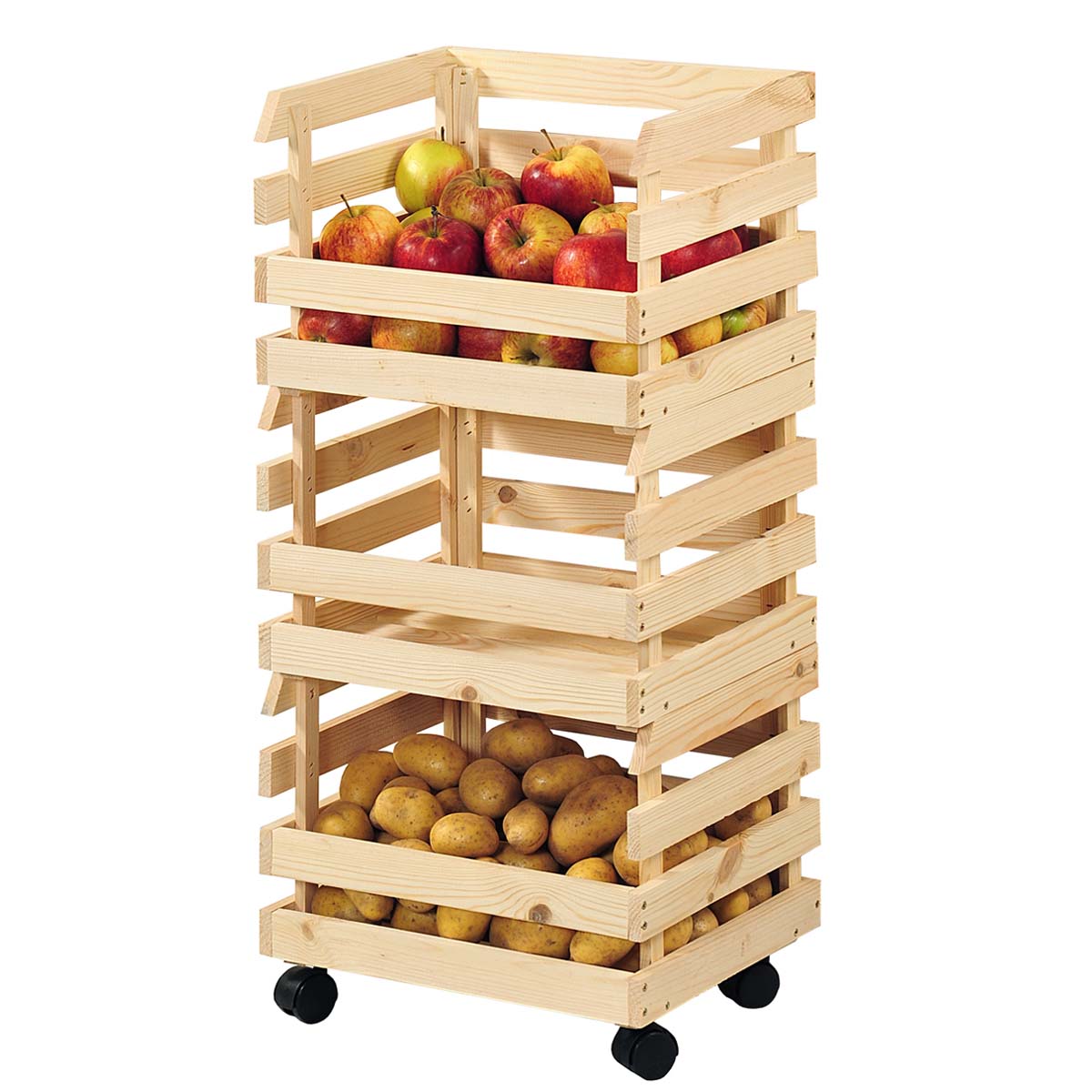 Obsthorde 3 pièces étagère en bois avec roulettes pomme de terre étagère étagère de stocks 