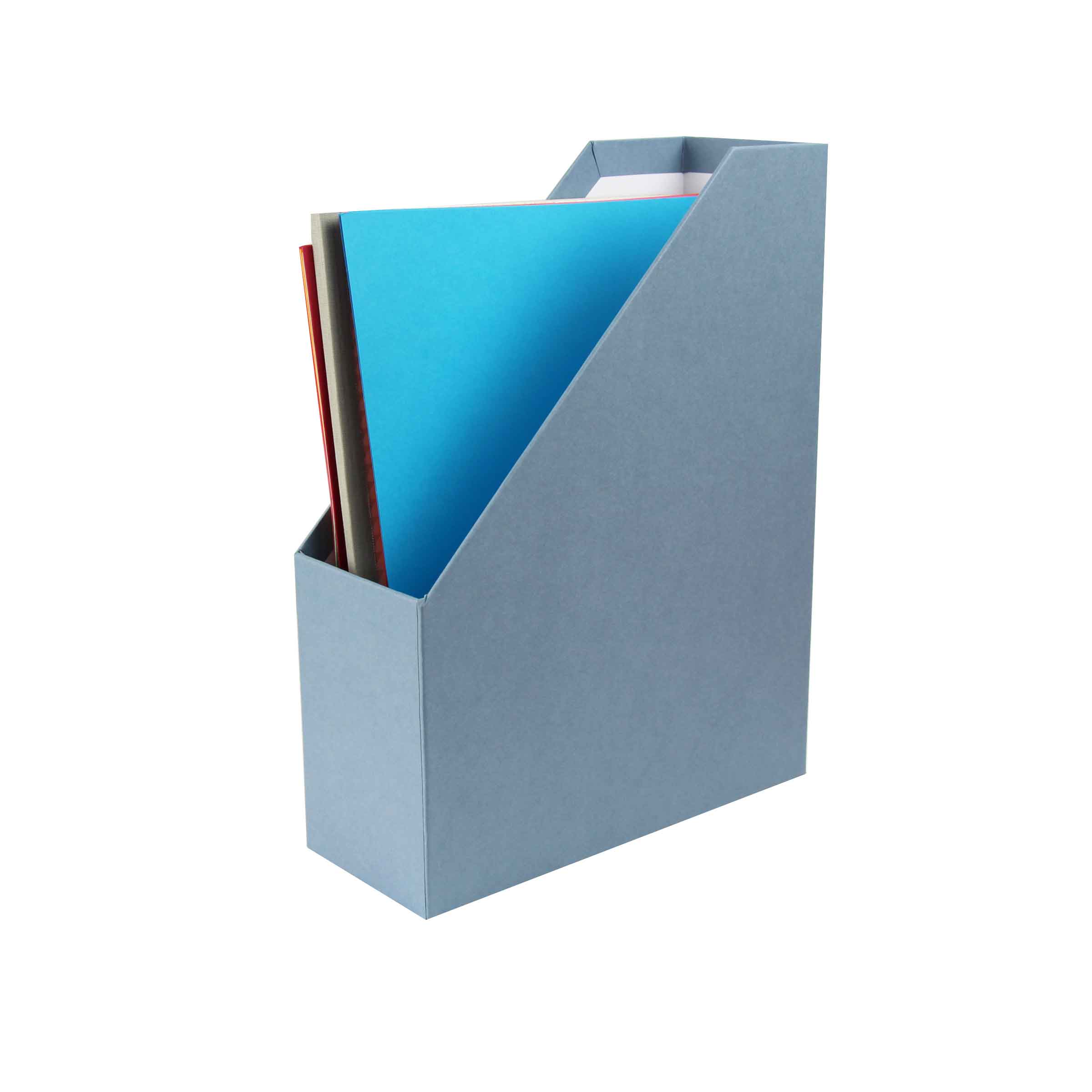 Boîte de rangement à la verticale bleu gris en carton pour dossiers