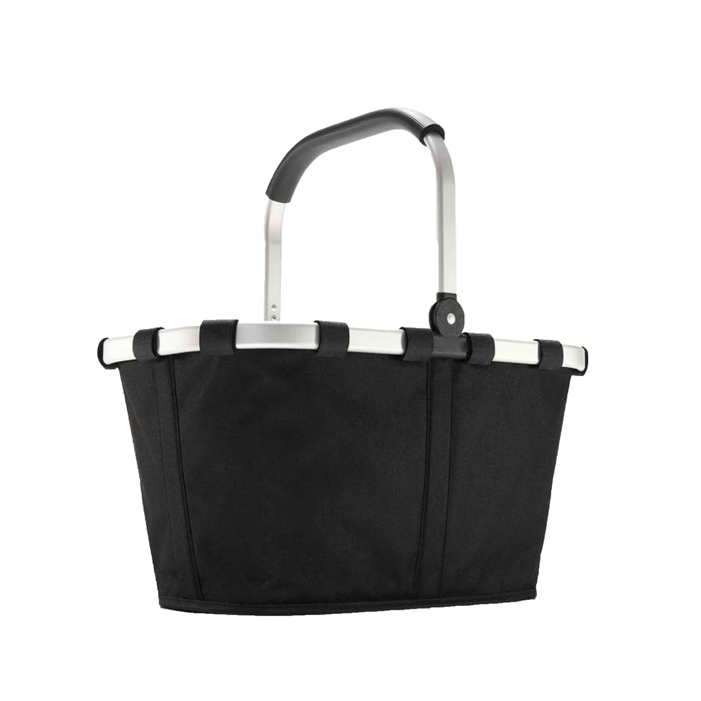 panier de courses pliable en tissu noir avec cadre et anse en aluminium