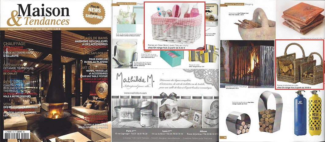 Maison et Tendances panier en osier blanc avec tissu en vichy