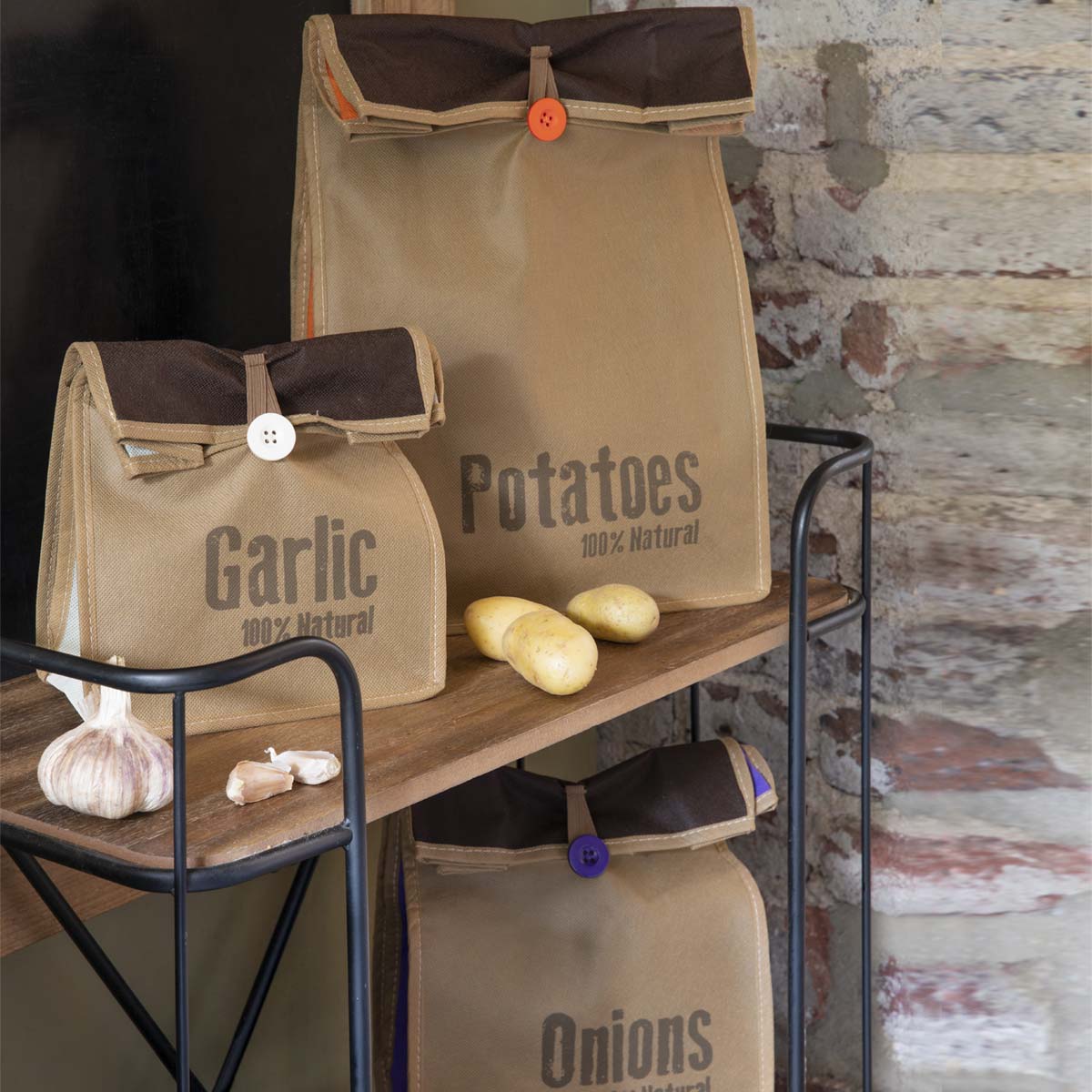 3 sacs de conservation pour ail, oignon et pommes de terre