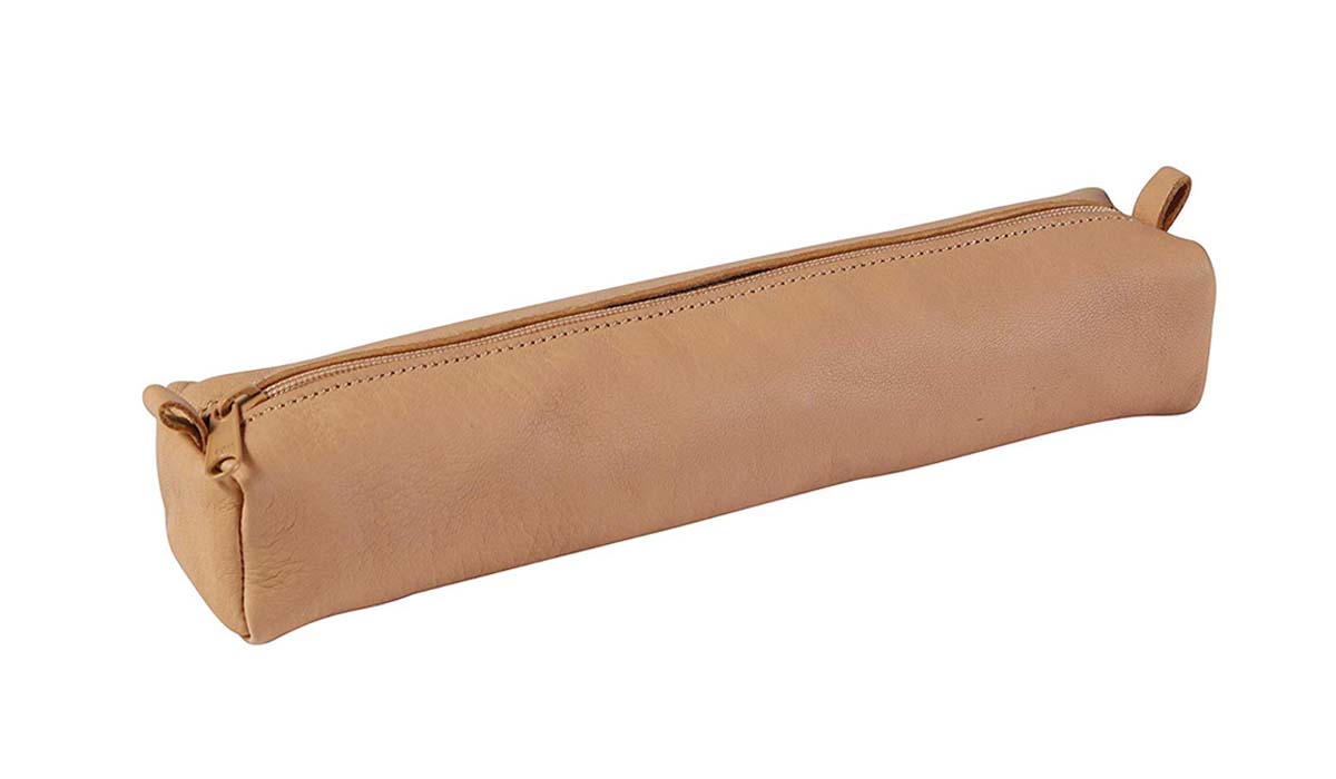 Trousse carrée en cuir naturel