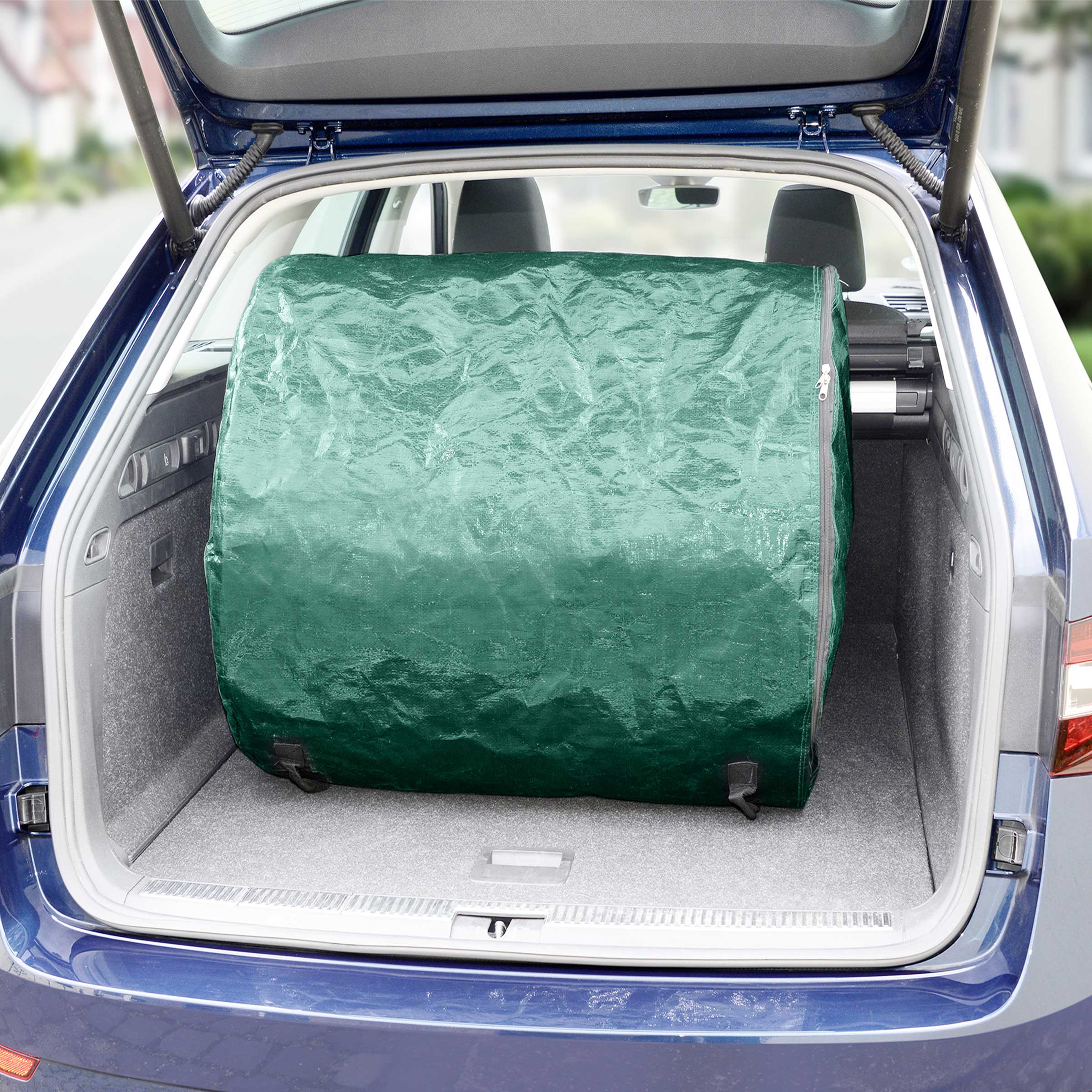 sac à déchets en plastique vert réutilisable avec un zip refermable et des poignées 