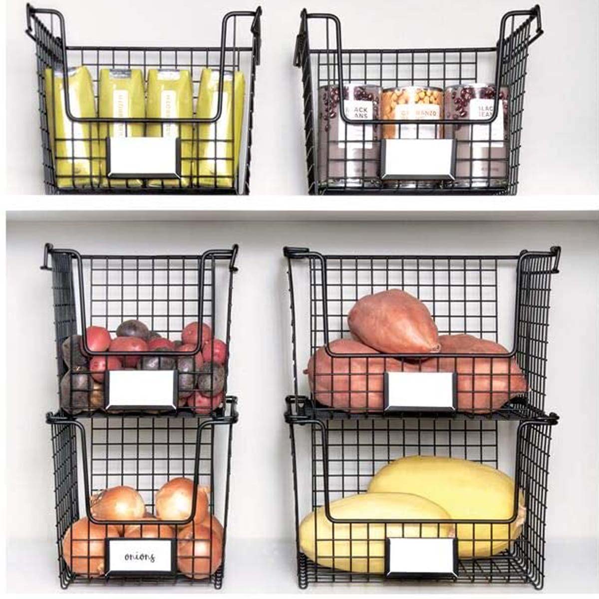 Panier en métal noir superposable L