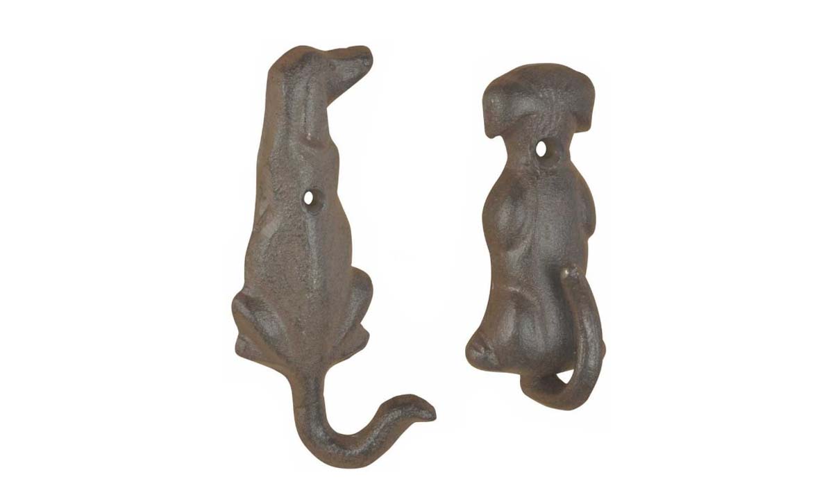 Lot de 2 patères chien en fonte